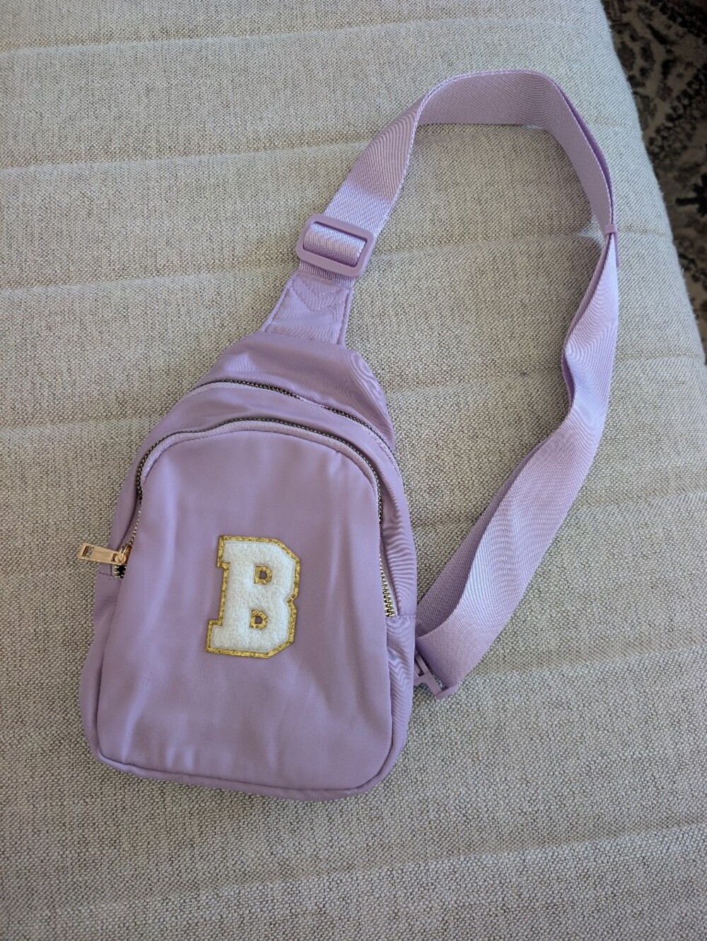 Lavender Sling Bag with Gold B Initial Accent NWT Girls Gift